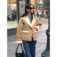 Shawl Collar Shearling Mustang Jacket [Beige]