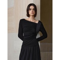 Pleated Long Sleeve Polyester Top [BLACK]