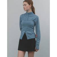 Layered Bustier Turtleneck Cardigan Set [Melange Blue]