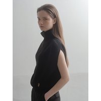 Heavy Wool Turtleneck Relaxed Fit Vest [Black]