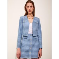 Houndstooth Denim V-neck Slim Fit Jacket [Light Blue]