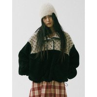 Heart Dot Fleece Relaxed Fit Anorak [Beige]