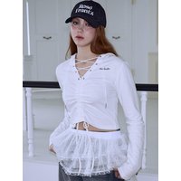 Eyelet Shirring Cotton Long Sleeve Top [Ivory]