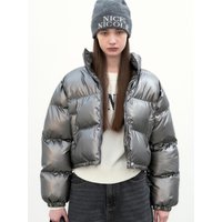 GLOSSY CROP PUFFER PADDING JACKET [CHARCOAL]