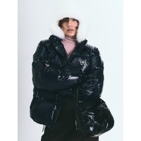 Butterfly Glossy Puffer Padding Jacket [Navy]