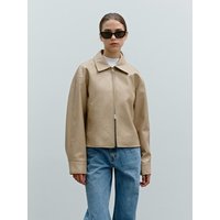 Eco Leather Two-Way Zip Classic Collar Jacket [BEIGEBLACK]