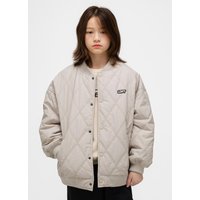 Quilted Diamond-Stitched Military-Inspired Bomber Jacket [Beige]