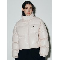 LEATHER CROP PUFFER PADDING JACKET [PINK]