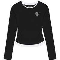Shirring Double Layered Long Sleeve Top [Black]