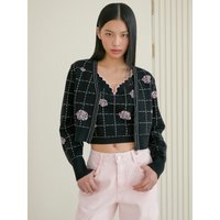 Floral Check Jacquard Zip-up Cardigan ERKG