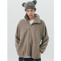 Double-faced Semi-overfit Fleece Zip-up Parka [Grey]