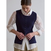 Button Layered Front Slit Vest [Navy]