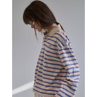Classic Stripe Long Sleeve Boxy shirt [Sky Blue, Green]