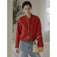 Tweed Gold Button Varsity Jacket [RED] SIOT