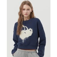 Melting Print Cropped Loose Fit Sweatshirt [Navy]