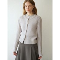 Spring Round Neck Boucle Cotton Cardigan [Grey]