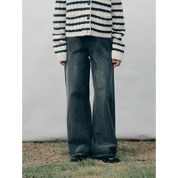 Fade Washing Wide Leg Premium Jeans [Black]