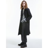 Double Button Polyester Cotton Trench Coat [Black]