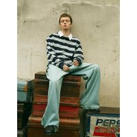 Bold Stripe Long Sleeve Overfit Polo shirt [Grey] MSA