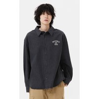 Typography Washed Overfit Denim Shirt [Black]