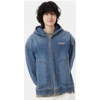 Denim Hooded Semi-Oversized Zip-up Jumper [Light Blue]
