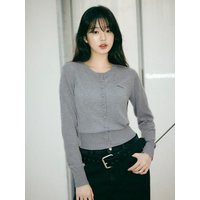 Basic Round Wool Blend Cardigan [Gray]