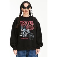 Distressed Alien Rider Cotton-Polyester Sweatshirt [Black]