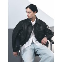 Divided Leather Bomber Jacket [Black]