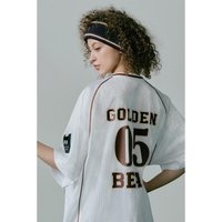 Printed Mesh V-Neck Jersey shirt [Beige] GTAM