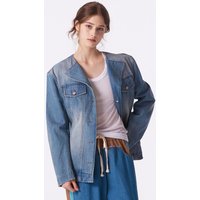 Vintage Stone-Washed Slim Fit Denim Jacket [Blue]