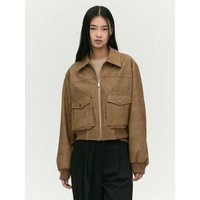Stand Collar Two-Way Cropped Bomber Jacket EMPWJK Stand Collar Two-Way Cropped Bomber Jacket EMPWJK
