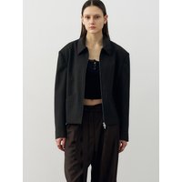 Wool Zip-Up Cropped Blazer [Brown]