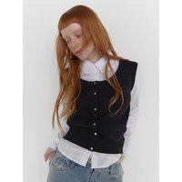 Scoop Neck Rivet Sleeveless Knit Vest [Black]