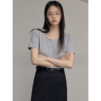 Smooth U-neck Shirt [Melange Grey]
