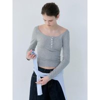 Henley neck Eyelet Long Sleeve Shirt Melange Henley neck Eyelet Long Sleeve Shirt Melange