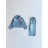 Motion Denim Jacket Back Pass Denim Pants Set Motion Denim Jacket Back Pass Denim Pants Set