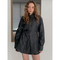 Chic Denim Shirt Pleats Mini Skirt Set [colors] VSET