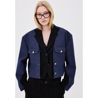 Denim-trimmed Cropped Blazer [Black]