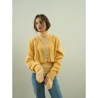 Cable knit Cropped Cardigan [Yellow]