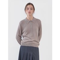 Collar Knit Polo Shirt [Gray Beige]