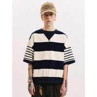 Half Strain Marine Stripe Sweat Shirt [Navy]