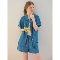 Denim Embroidered Shirt Jacket Pants Set GRPJKT Denim Embroidered Shirt Jacket Pants Set GRPJKT