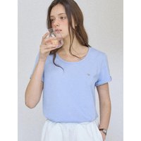 Logo Silky U-neck shirt [Sky blue]