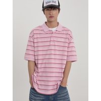 Striped Pique Short-Sleeve Shirt [Pink]