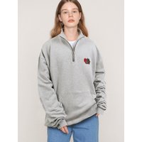 Heart Embroidered Half Zip Up Sweatshirt Grey Heart Embroidered Half Zip Up Sweatshirt Grey