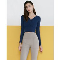 V Neck Long Sleeve Crop Top Navy V Neck Long Sleeve Crop Top Navy