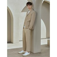 Three-Button Cotton Blazer Beige