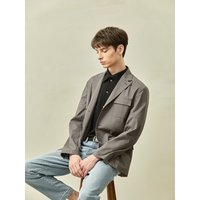 Stretch-Cotton Flap-Pocket Blazer Charcoal