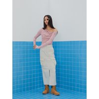 One Shoulder Slim Long Sleeve Top Pink