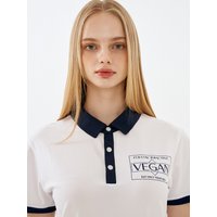 Vegan Printed Two Tone Polo Shirt _ White + Navy Vegan Printed Two Tone Polo Shirt _ White + Navy